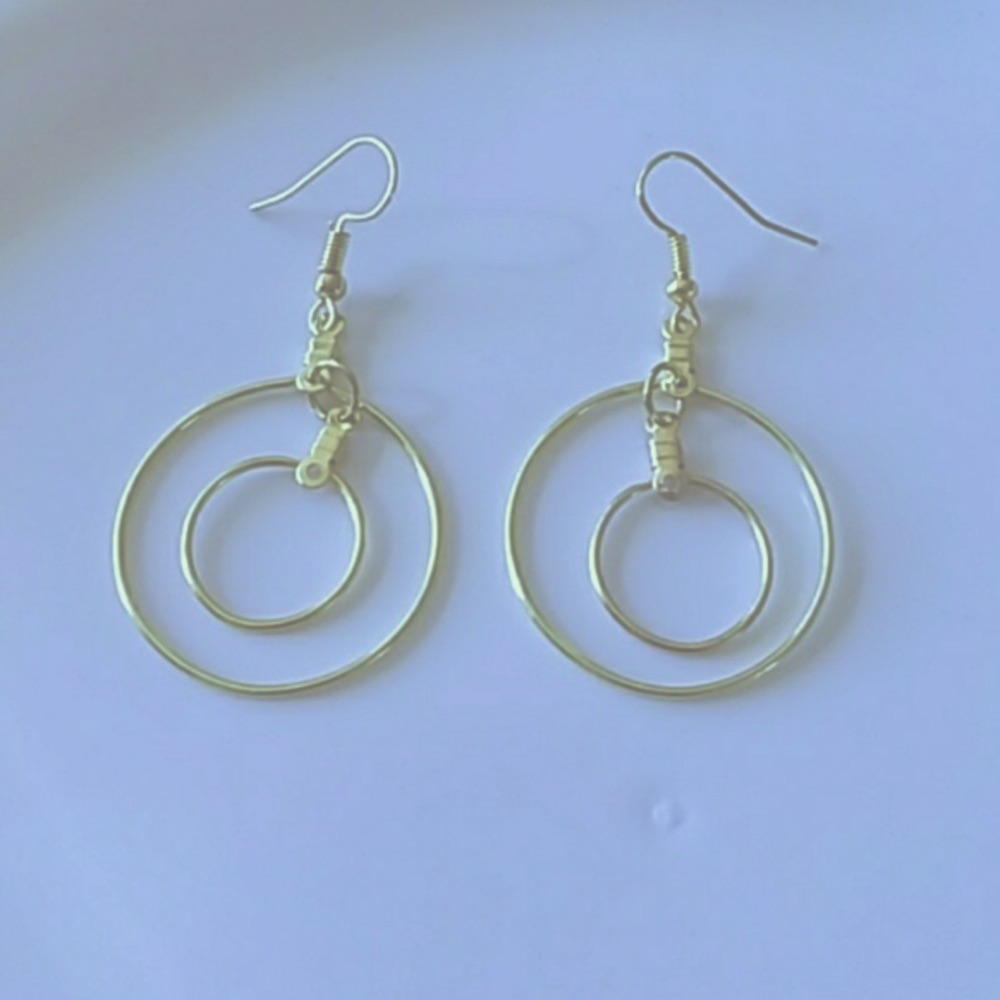Gold Double Hoop Geometric Earrings Supper Light Handmade 10$
